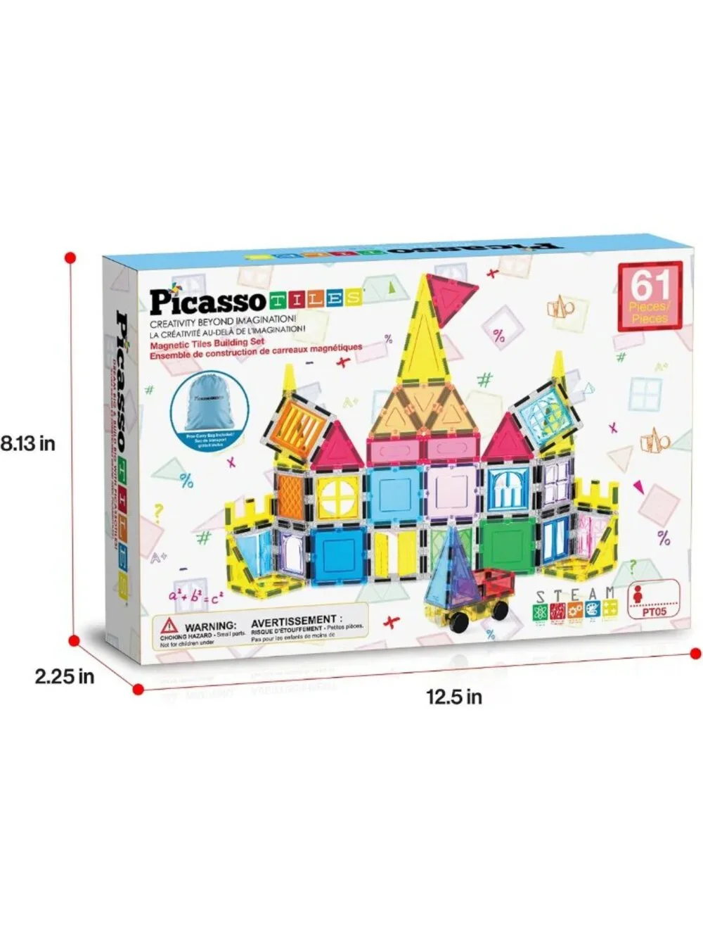 Magnetic Building Blocks Set - 61 Piece STEM Educational Toy for Kids Ages 3-12